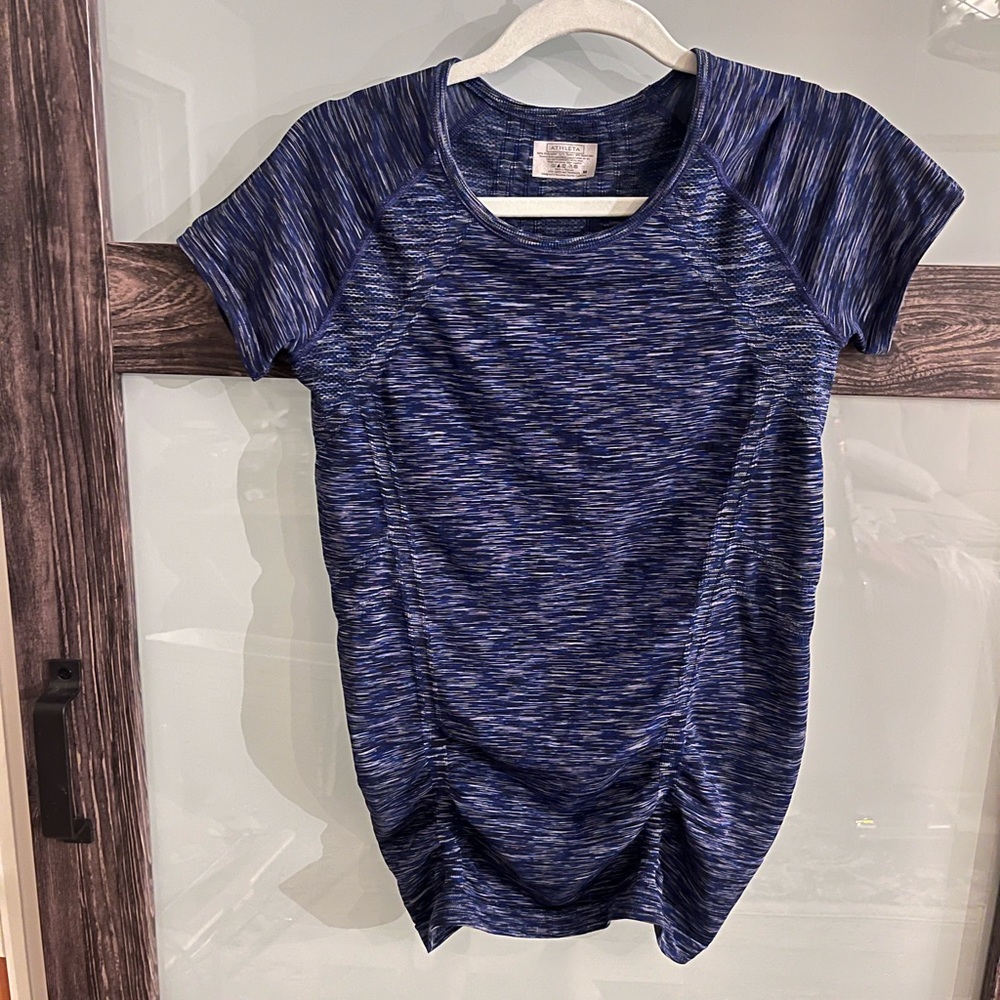 Athleta Blue / dark Gray / black colored Short Sleeve Medium Top Ruched Sides